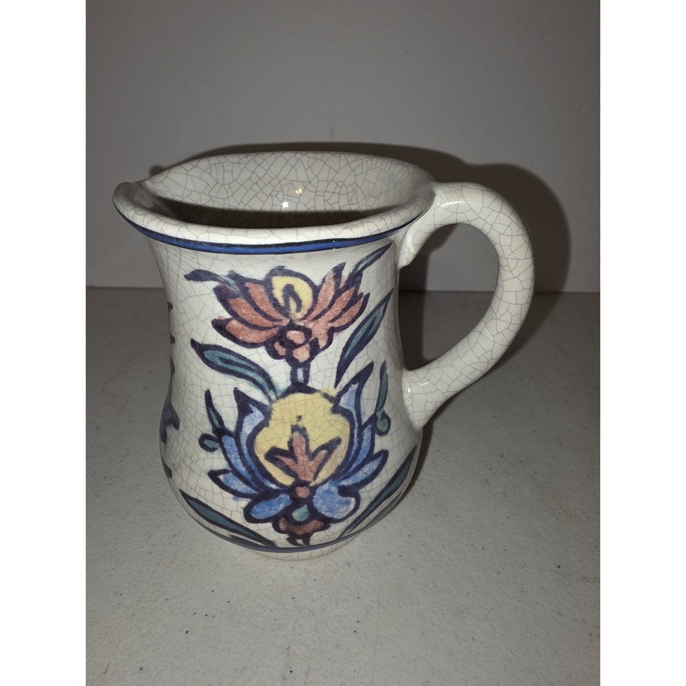 POTTERY BARN Stoneware 5" Pitcher/Creamer Turkish Floral Crackle Glaze